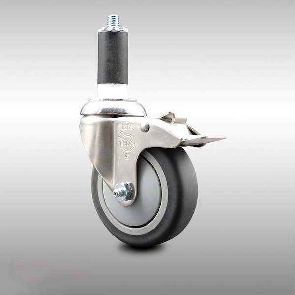 4 Inch 316SS Thermoplastic Rubber Swivel 1-3/8 Inch Stem Caster Lock Brake SCC